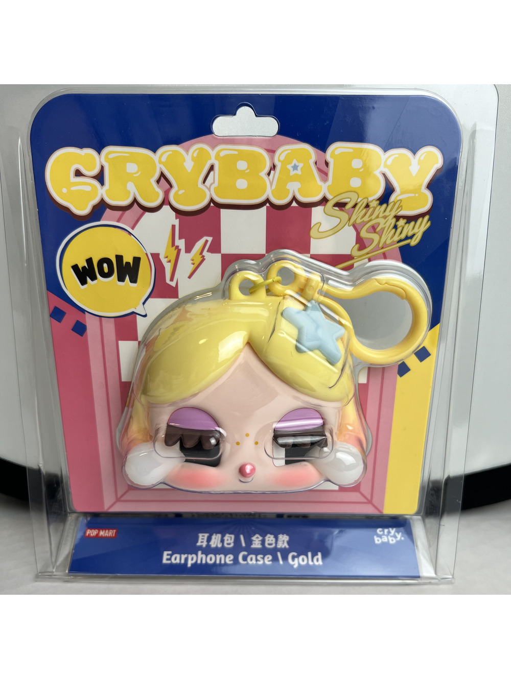 Pop Mart, Crybaby Shiny Shiny Gold Earphone Case Keychain, School Bag NEW